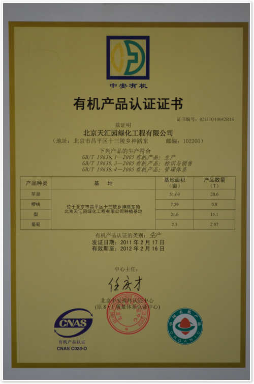 2011-2012年有机产品资质